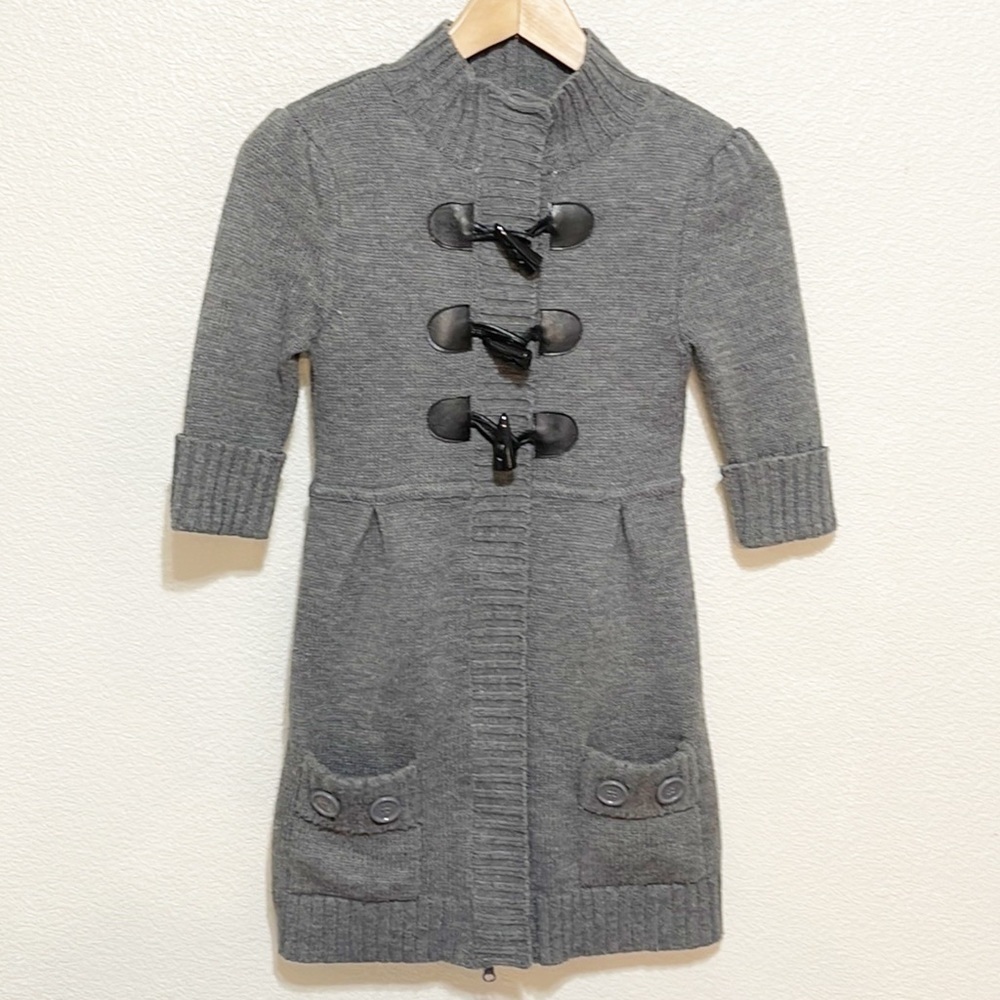 Takeout Gray Sweater Coat Zip Toggle Button Size S